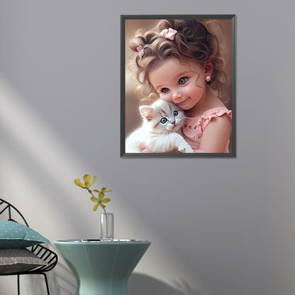 Diamond Painting - Full Round - little girl holding cat (40*50CM)