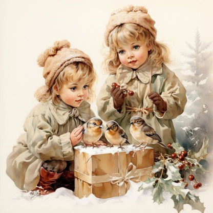 Diamond Painting - Full Round - little girl in the snow (50*50CM)