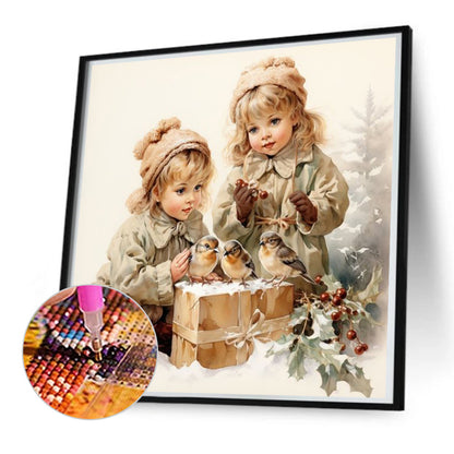 Diamond Painting - Full Round - little girl in the snow (50*50CM)