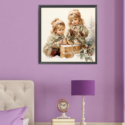 Diamond Painting - Full Round - little girl in the snow (50*50CM)