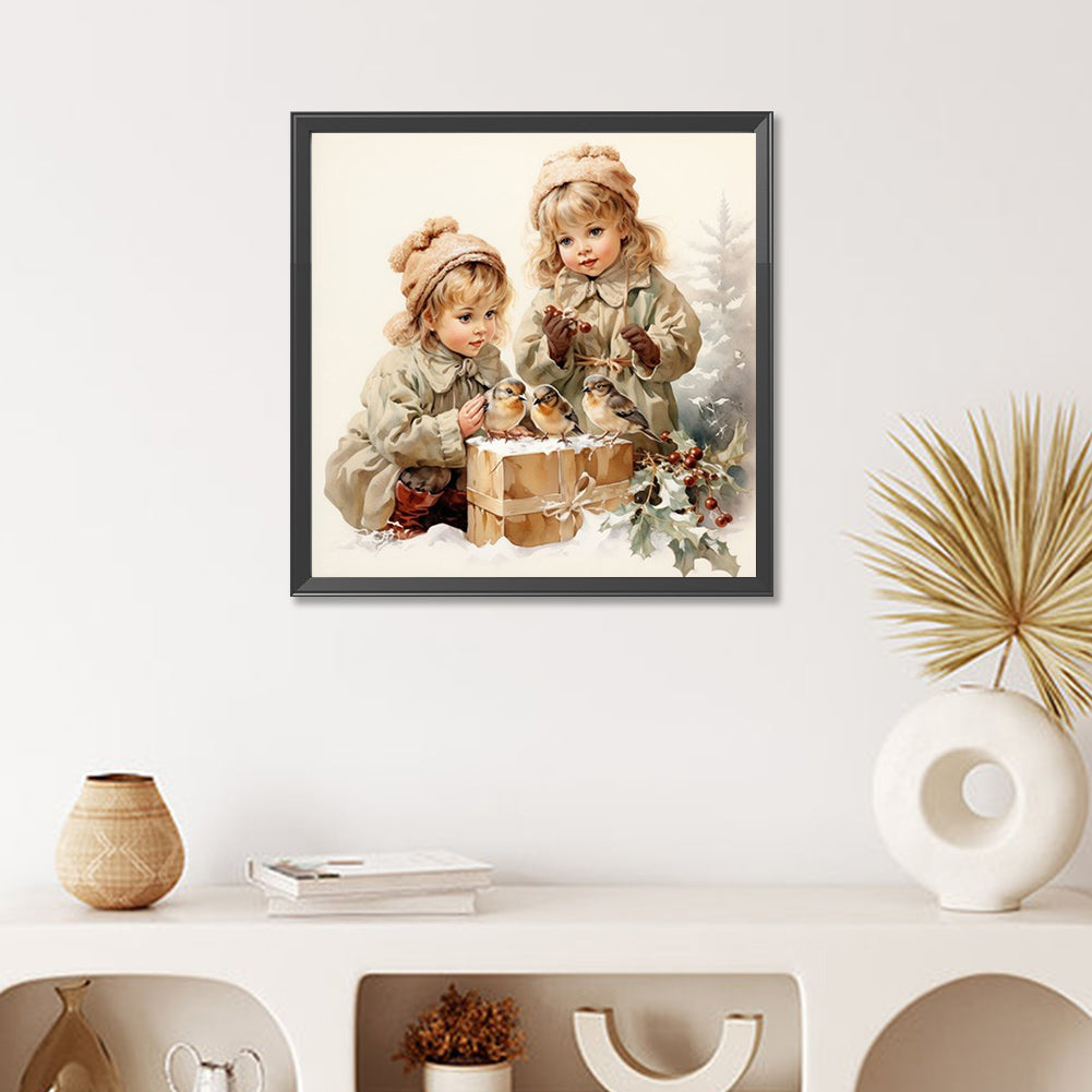 Diamond Painting - Full Round - little girl in the snow (50*50CM)