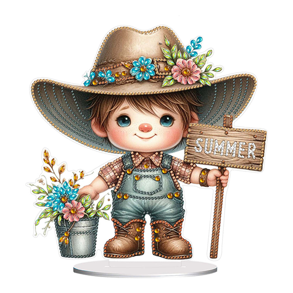Special Shape Single-Side Gnome Cowboy Kid Diamond Art Tabletop Decor Home Decor