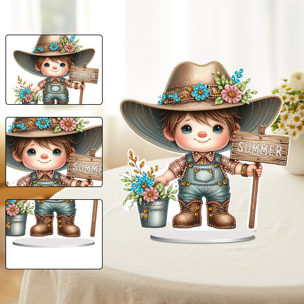 Special Shape Single-Side Gnome Cowboy Kid Diamond Art Tabletop Decor Home Decor