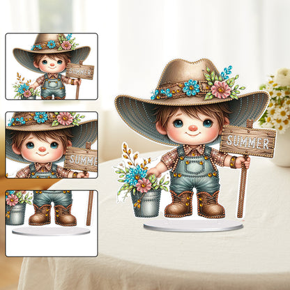 Special Shape Single-Side Gnome Cowboy Kid Diamond Art Tabletop Decor Home Decor
