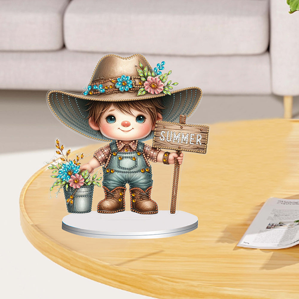 Special Shape Single-Side Gnome Cowboy Kid Diamond Art Tabletop Decor Home Decor
