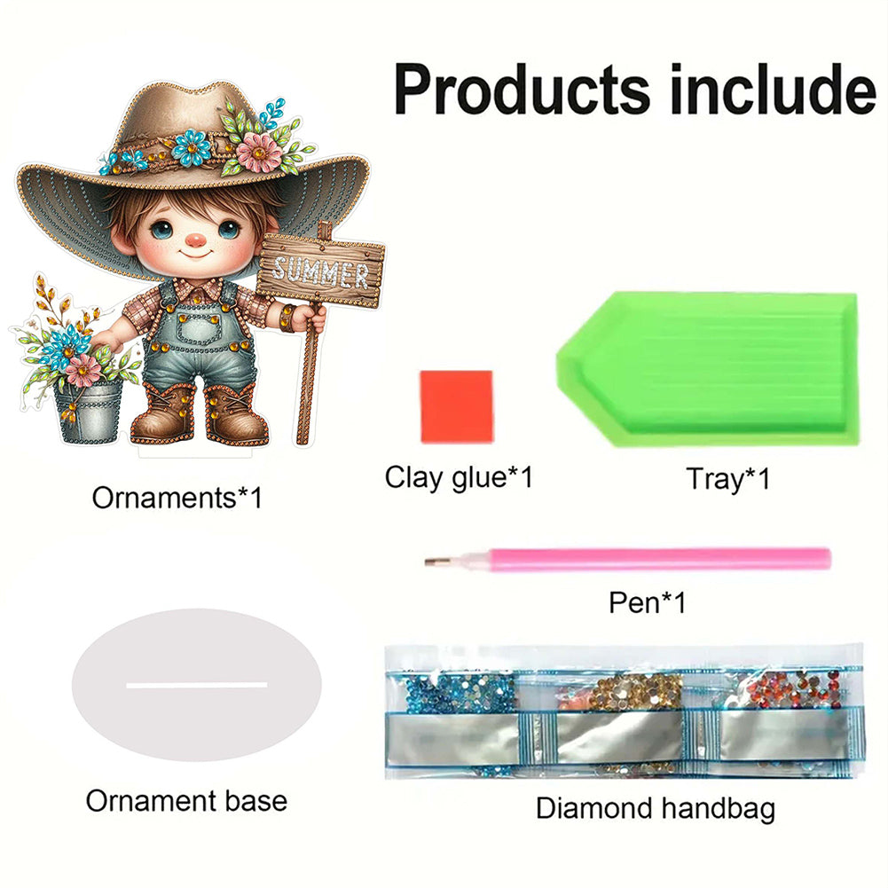Special Shape Single-Side Gnome Cowboy Kid Diamond Art Tabletop Decor Home Decor