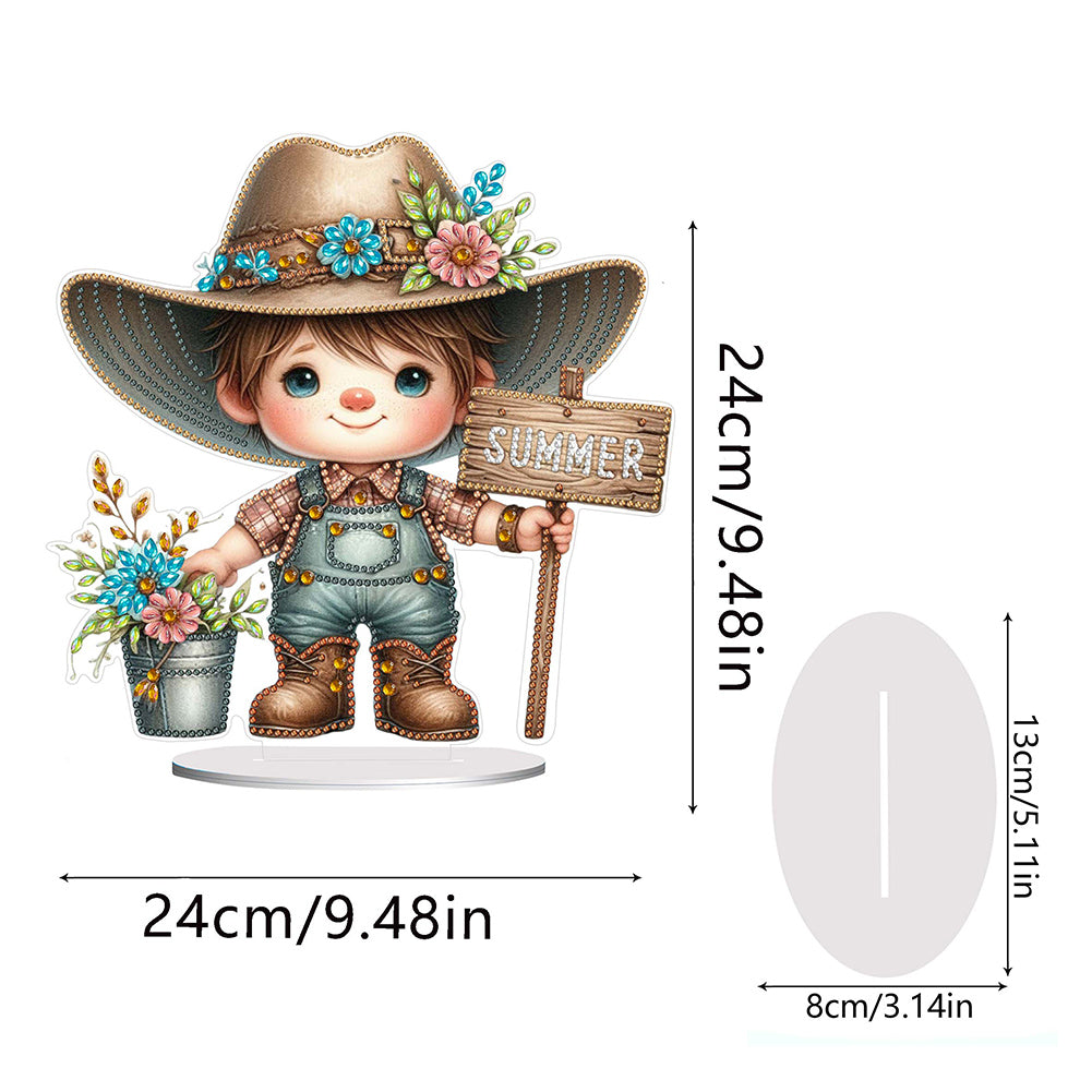 Special Shape Single-Side Gnome Cowboy Kid Diamond Art Tabletop Decor Home Decor