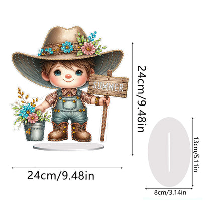 Special Shape Single-Side Gnome Cowboy Kid Diamond Art Tabletop Decor Home Decor