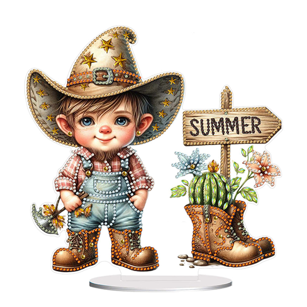 Special Shape Single-Side Gnome Cowboy Kid Diamond Art Tabletop Decor Home Decor