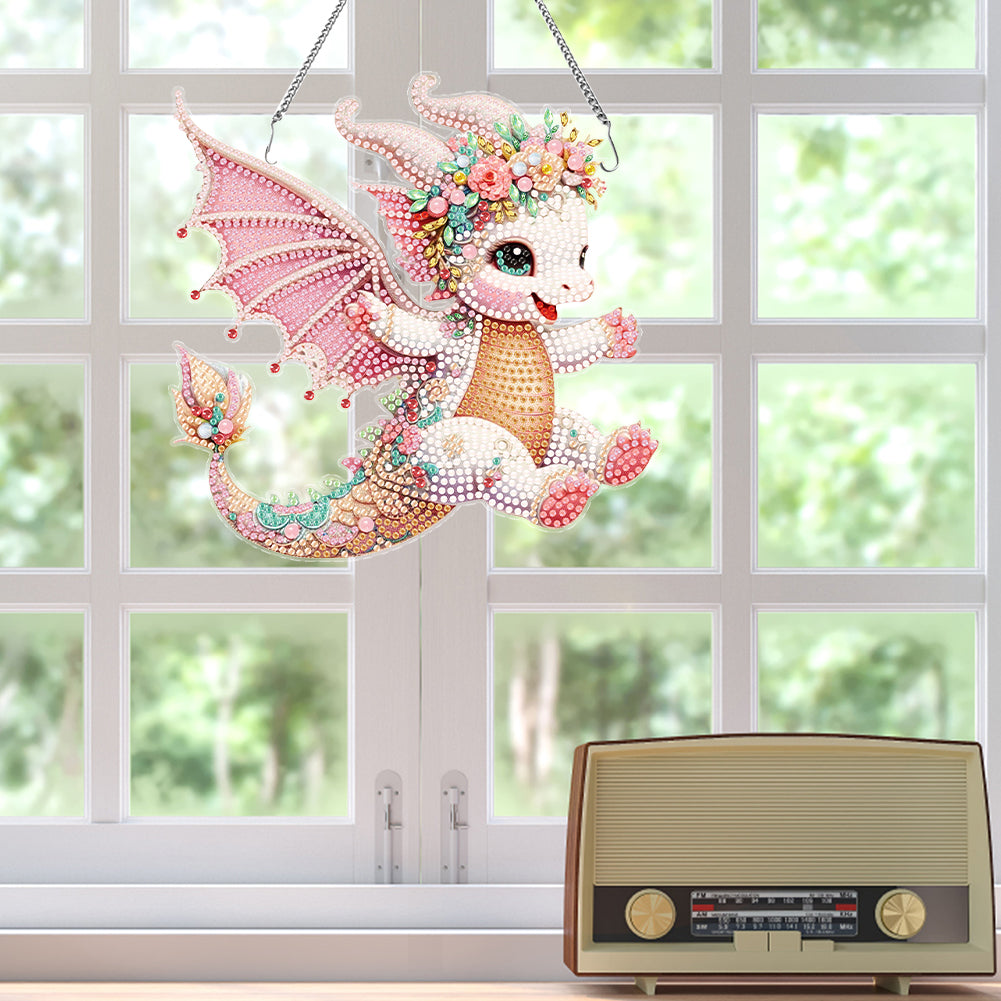 Acrylic Single-Side Dragon 5D DIY Diamond Painting Dots Pendant for Office Decor