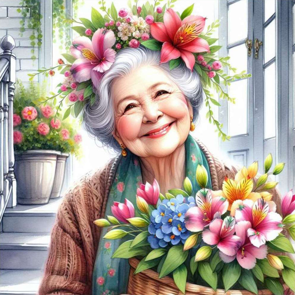 Diamond Painting - Full Round - garden old lady (30*30CM)