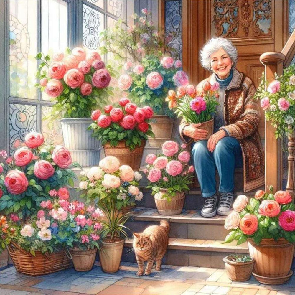 Diamond Painting - Full Round - garden old lady (30*30CM)