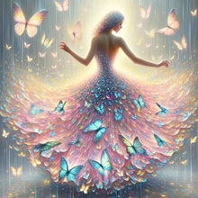 Load image into Gallery viewer, Diamond Painting - Full Round - Woman in elegant butterfly skirt (30*30CM)
