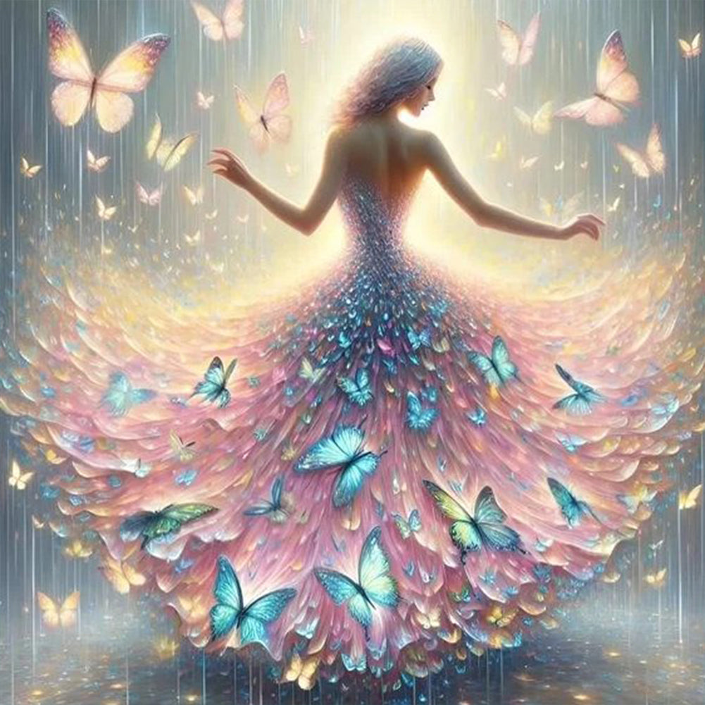 Diamond Painting - Full Round - Woman in elegant butterfly skirt (30*30CM)