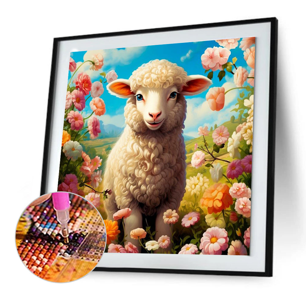 Diamond Painting - Full Round - little sheep among flowers (30*30CM)