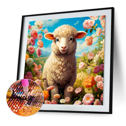 Diamond Painting - Full Round - little sheep among flowers (30*30CM)