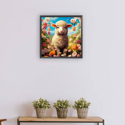 Diamond Painting - Full Round - little sheep among flowers (30*30CM)