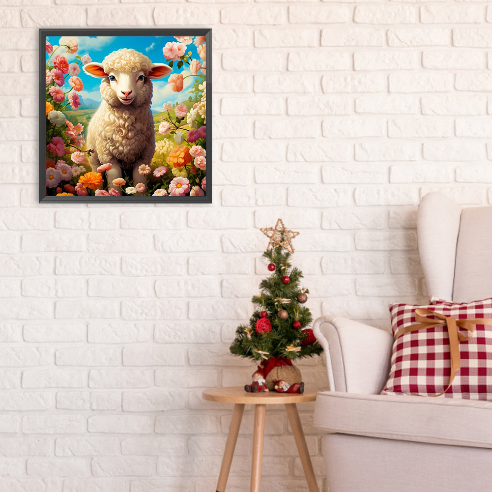 Diamond Painting - Full Round - little sheep among flowers (30*30CM)