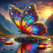 Load image into Gallery viewer, Diamond Painting - Full Round - Giant beautiful butterfly in the middle of the lake (30*30CM)
