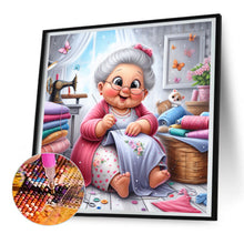 Load image into Gallery viewer, Diamond Painting - Full Round - Old lady with sewing machine (30*30CM)
