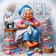 Load image into Gallery viewer, Diamond Painting - Full Round - Old lady with sewing machine (30*30CM)
