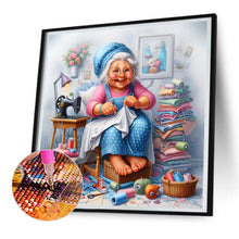 Load image into Gallery viewer, Diamond Painting - Full Round - Old lady with sewing machine (30*30CM)
