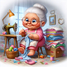 Load image into Gallery viewer, Diamond Painting - Full Round - Old lady with sewing machine (30*30CM)
