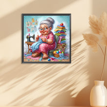 Load image into Gallery viewer, Diamond Painting - Full Round - Old lady with sewing machine (30*30CM)
