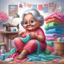 Load image into Gallery viewer, Diamond Painting - Full Round - Old lady with sewing machine (30*30CM)
