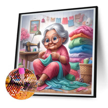 Load image into Gallery viewer, Diamond Painting - Full Round - Old lady with sewing machine (30*30CM)
