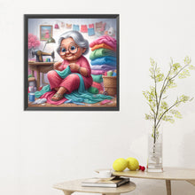 Load image into Gallery viewer, Diamond Painting - Full Round - Old lady with sewing machine (30*30CM)
