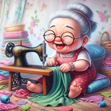 Load image into Gallery viewer, Diamond Painting - Full Round - Old lady with sewing machine (30*30CM)
