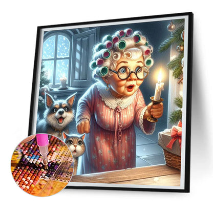 Diamond Painting - Full Round - old lady holding candle (30*30CM)