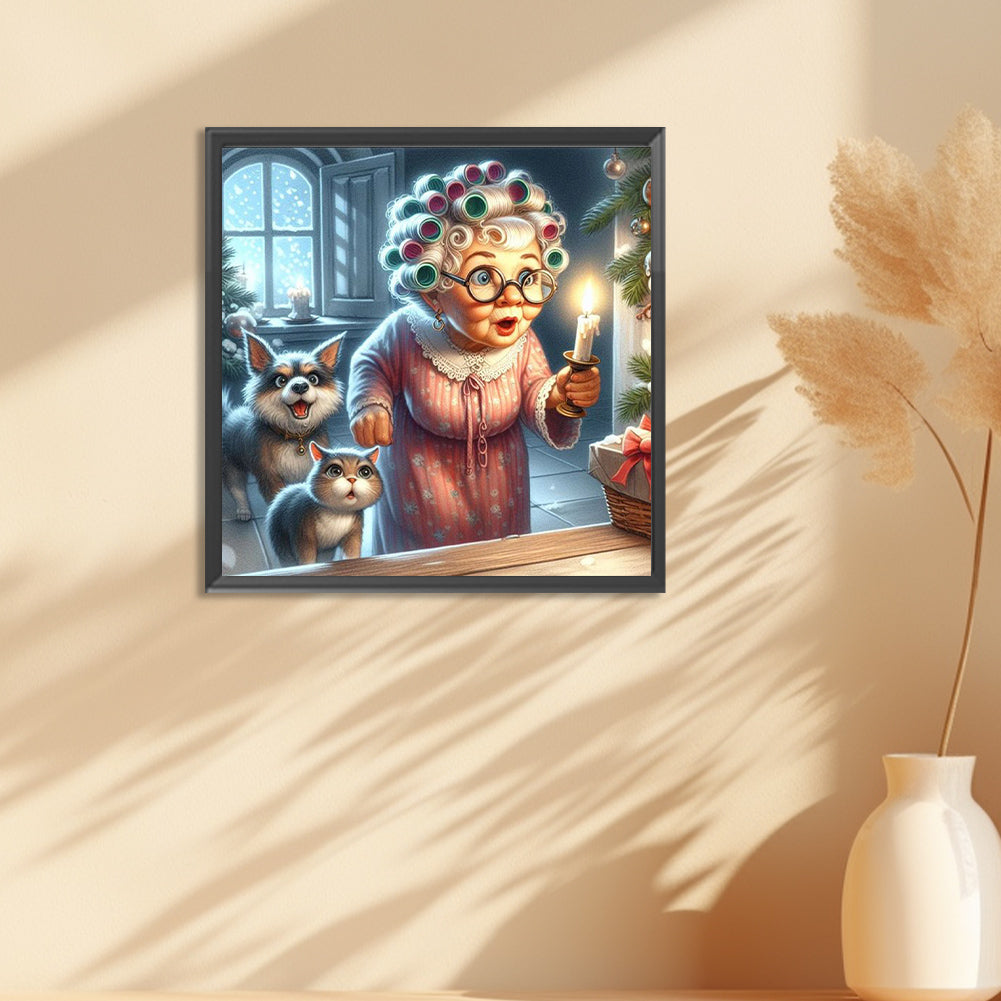 Diamond Painting - Full Round - old lady holding candle (30*30CM)