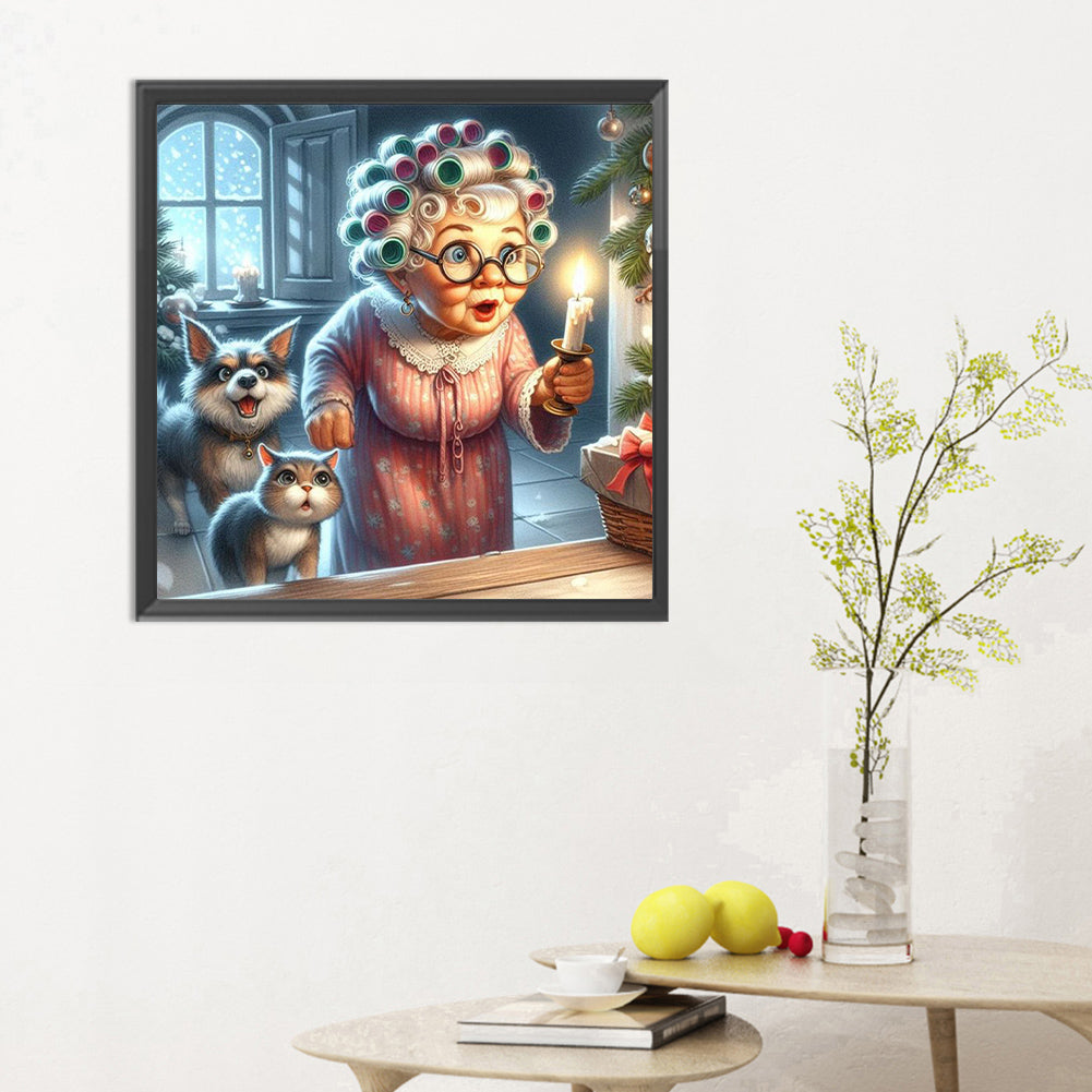 Diamond Painting - Full Round - old lady holding candle (30*30CM)