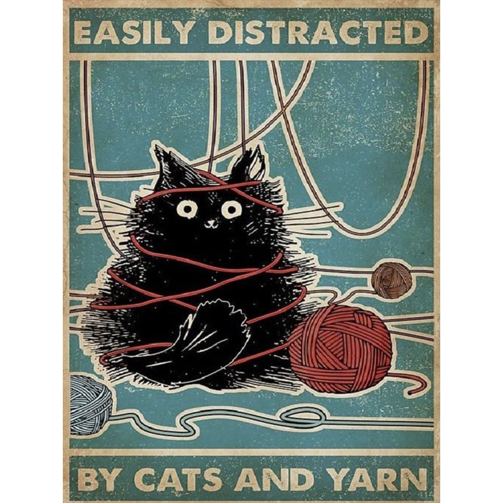 Diamond Painting - Full Round - Cat and yarn ball calligraphy and painting (30*40CM)