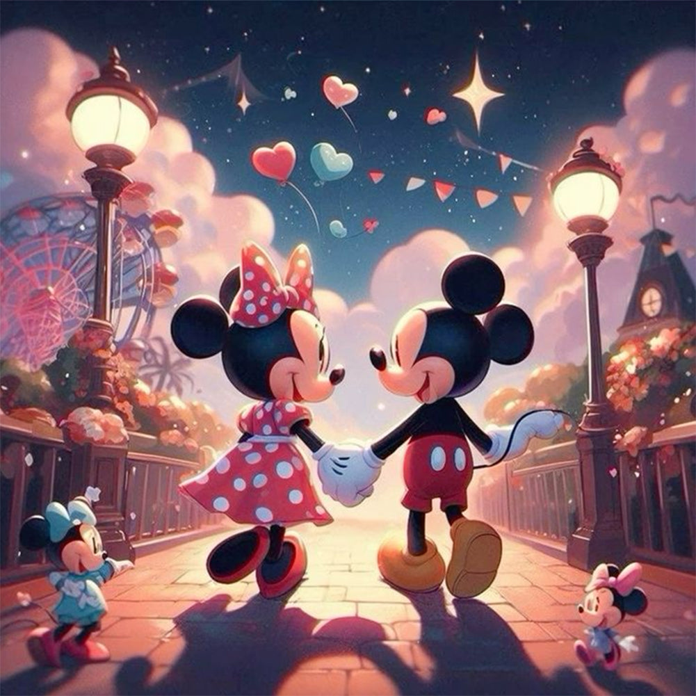Diamond Painting - Full Round - Mickey and Minnie under the streetlight (30*30CM)