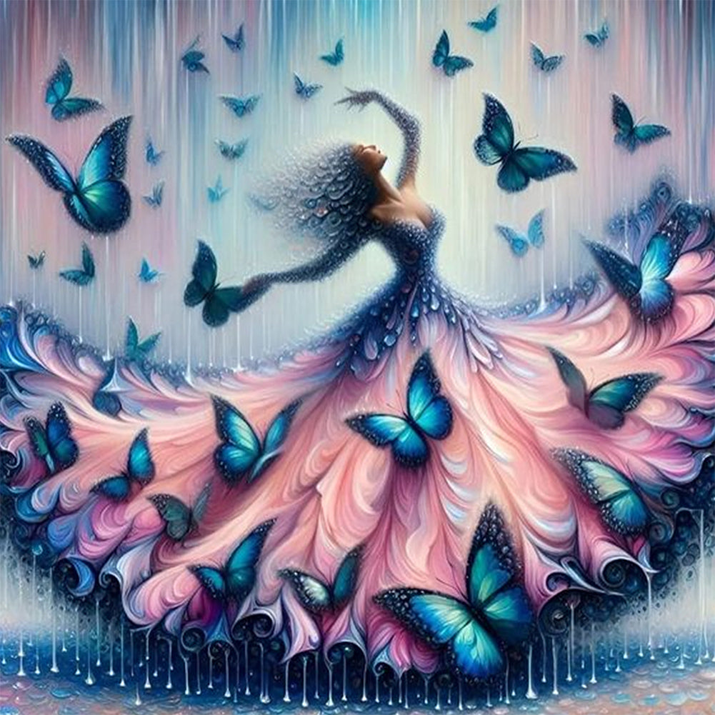 Diamond Painting - Full Round - butterfly skirt girl (30*30CM)