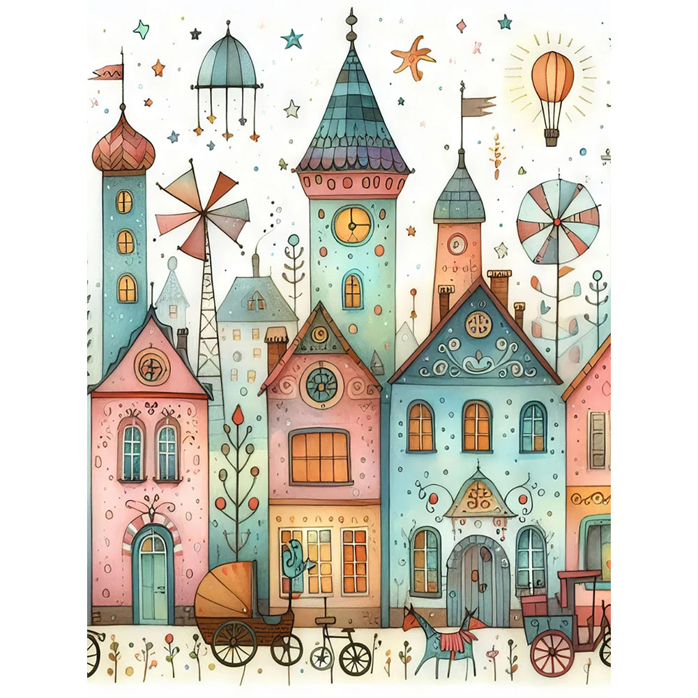 Diamond Painting - Full Round - Fantasy abstract colorful building (30*40CM)