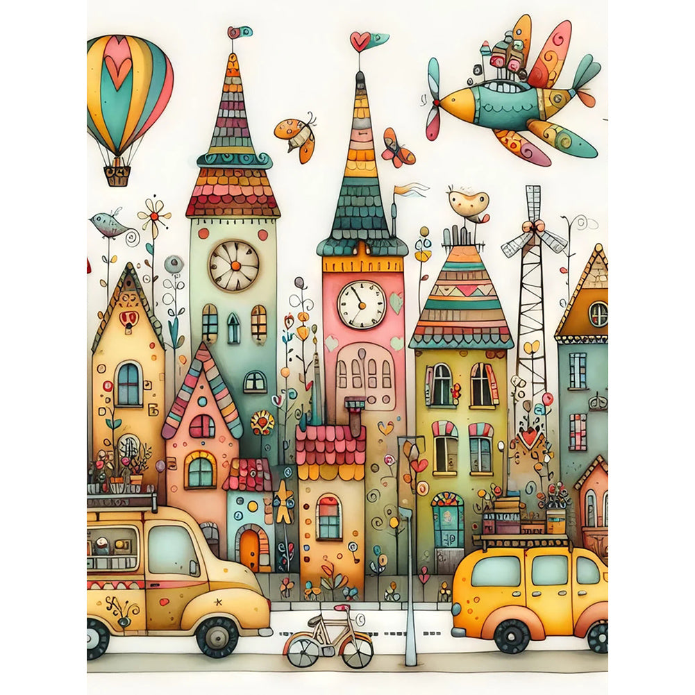 Diamond Painting - Full Round - Fantasy abstract colorful building (30*40CM)