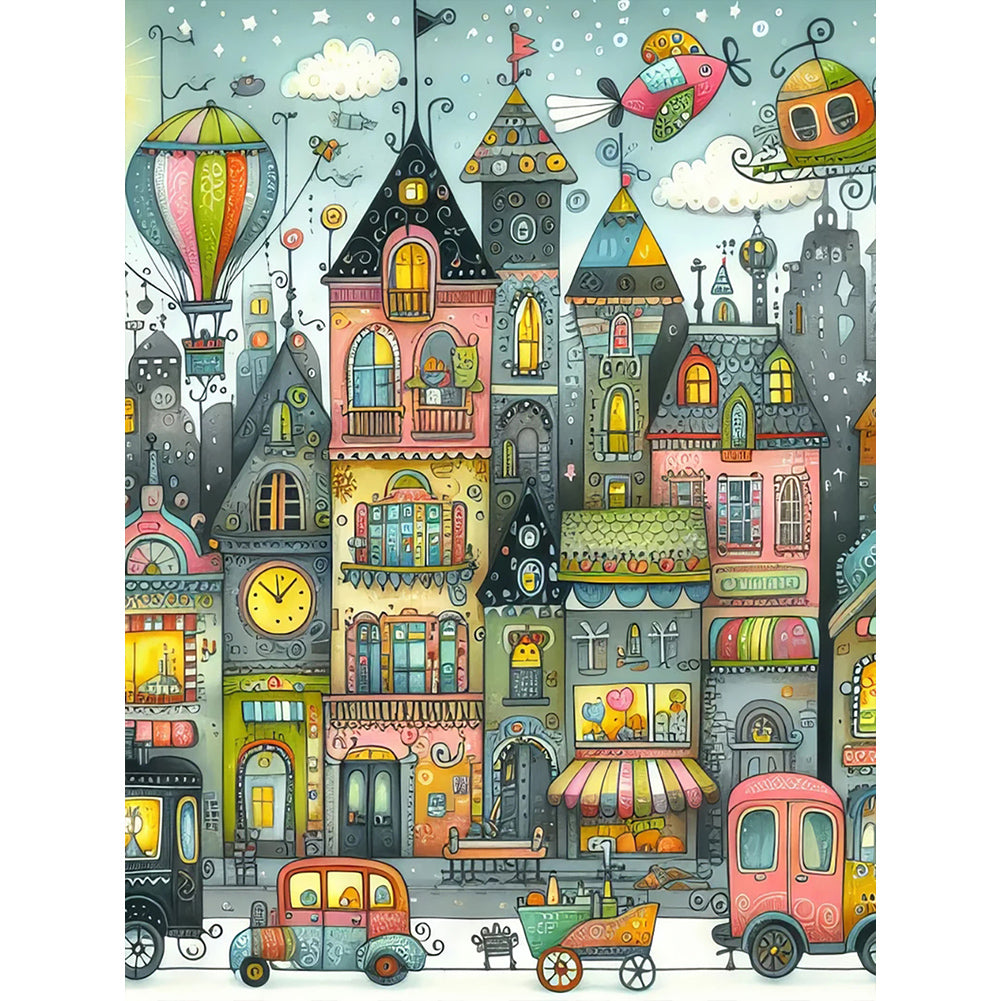 Diamond Painting - Full Round - Fantasy abstract colorful building (30*40CM)