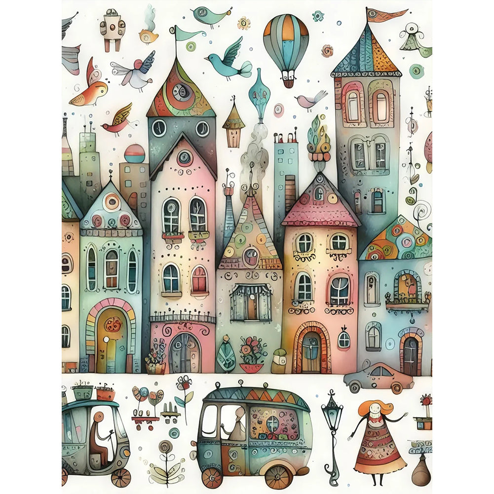 Diamond Painting - Full Round - Fantasy abstract colorful building (30*40CM)