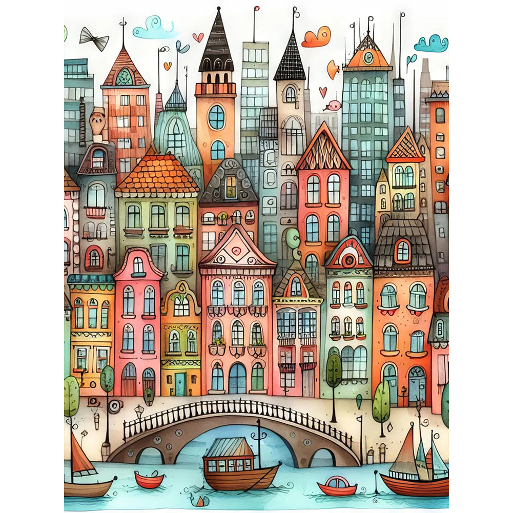 Diamond Painting - Full Round - Fantasy abstract colorful building (30*40CM)