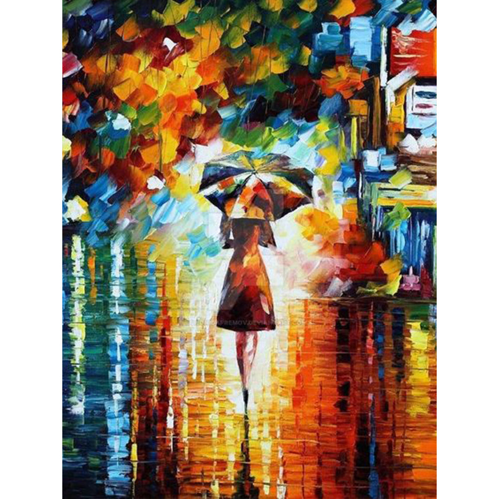 Diamond Painting - Full Round - Back view of girl in the rain (30*40CM)