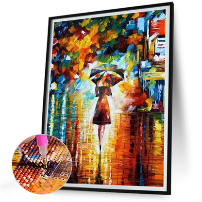 Diamond Painting - Full Round - Back view of girl in the rain (30*40CM)