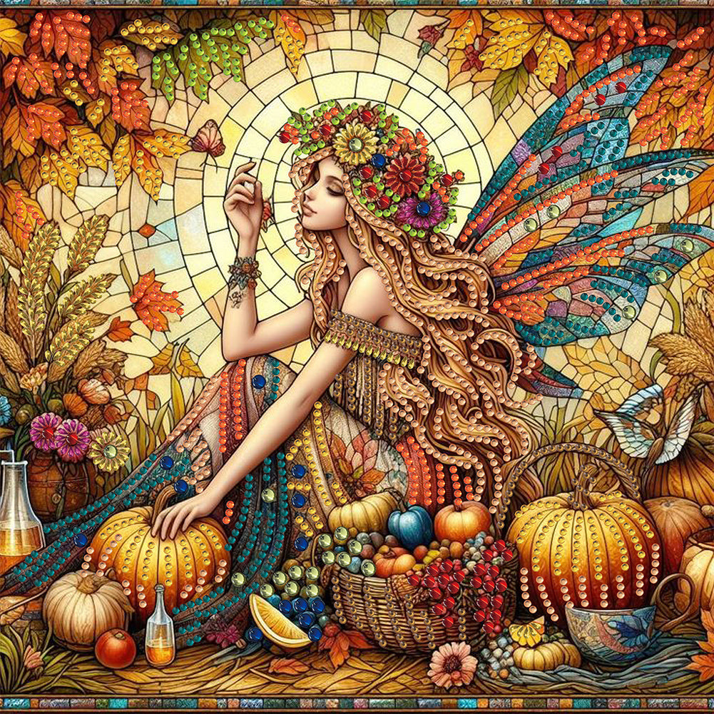 Diamond Painting - Partial Special Shaped - Harvest Elf Girl Glass Art (30*30CM)