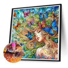 Load image into Gallery viewer, Diamond Painting - Partial Special Shaped - Sleeping girl with beautiful butterfly glass art (30*30CM)
