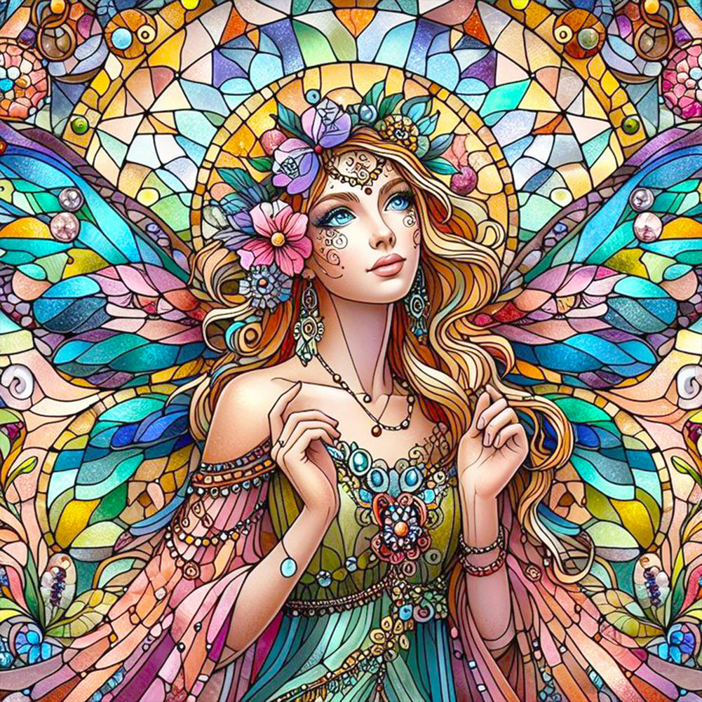 Diamond Painting - Partial Special Shaped - Elegant Elf Girl Glass Art (30*30CM)