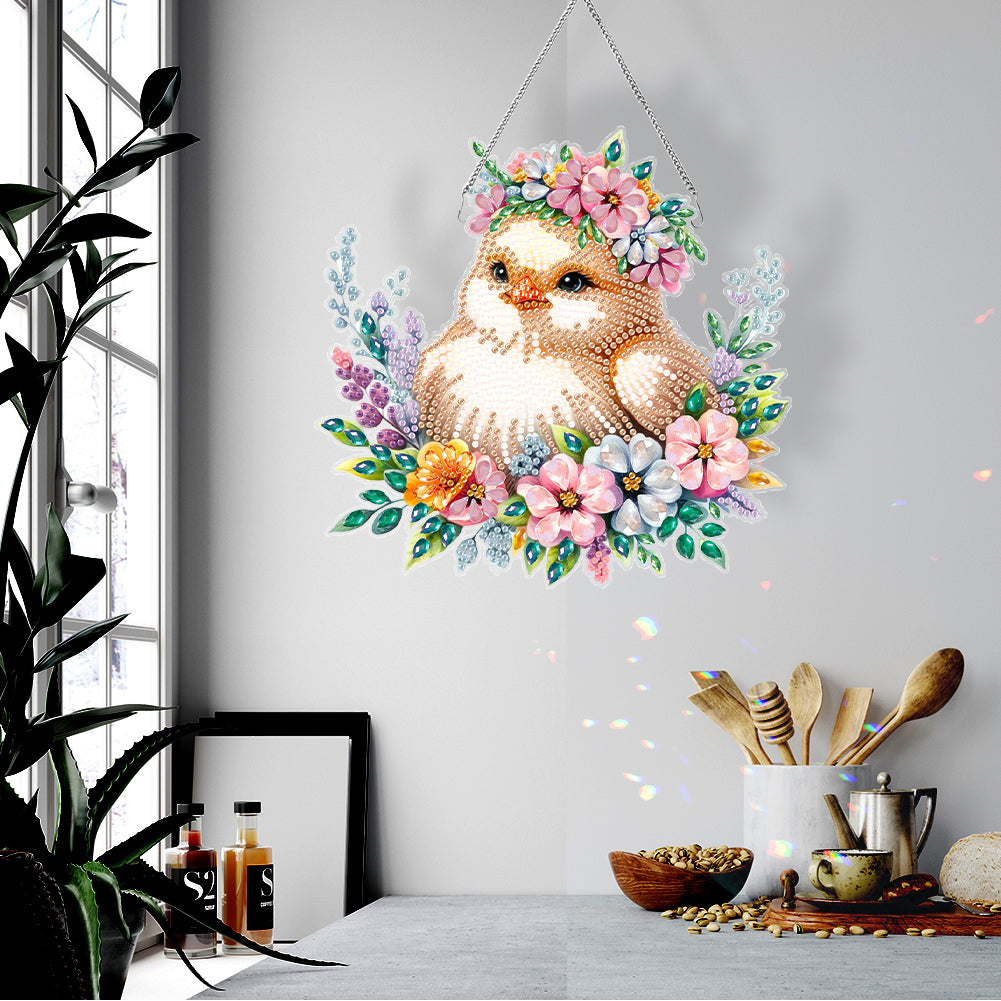 Acrylic Single-Side Cute Chick Diamond Painting Hanging Pendant for Office Decor