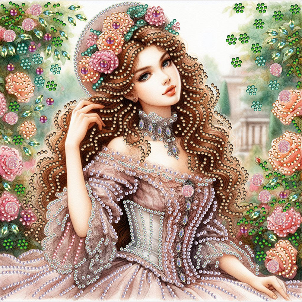Diamond Painting - Partial Special Shaped - Literary lady in the garden (30*30CM)